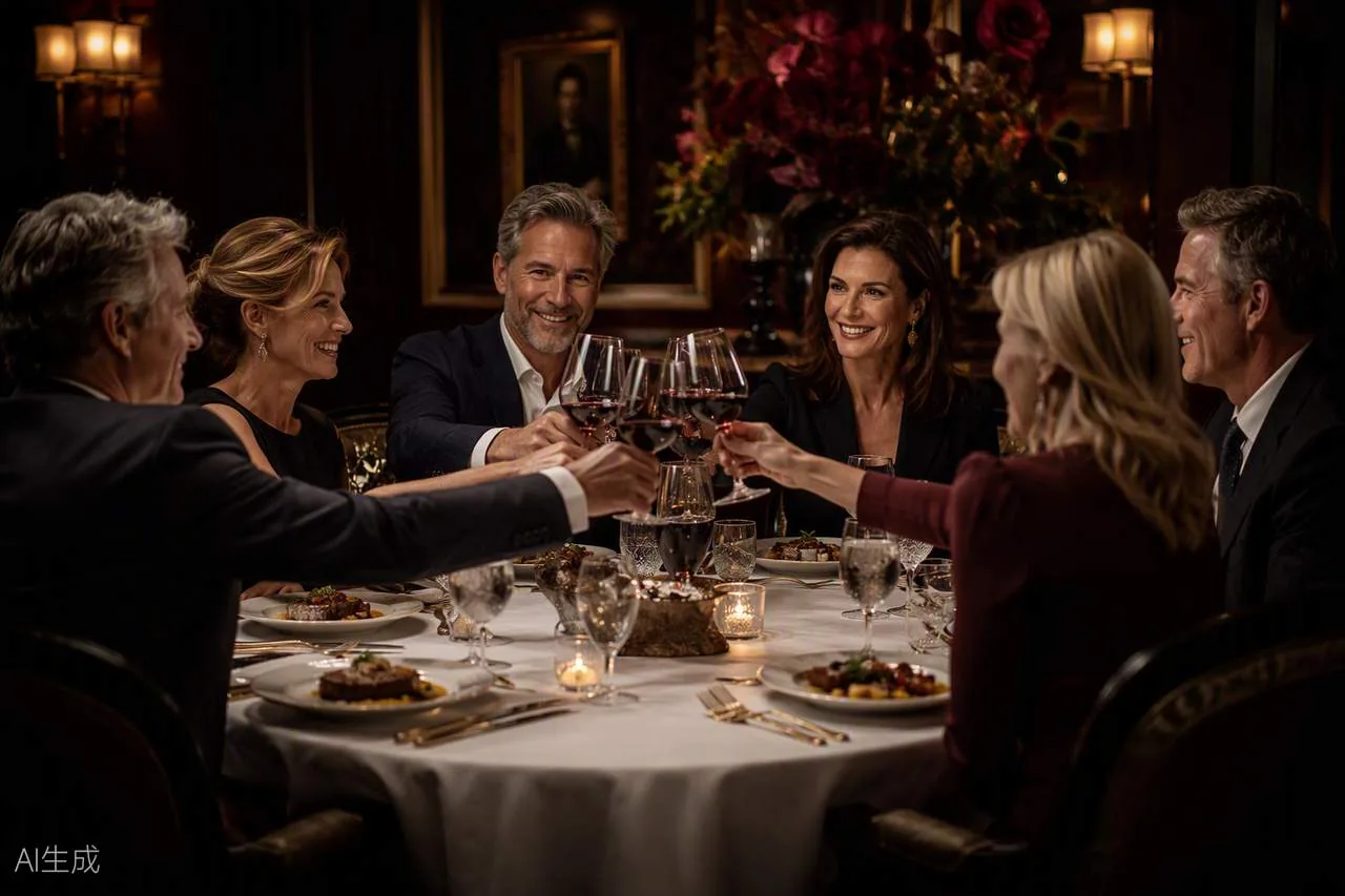 A candlelit fine-dining table set for six